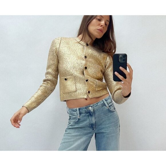 Zara Gold Cardigan Sweater with Cropped Fit - Picture 2 of 7